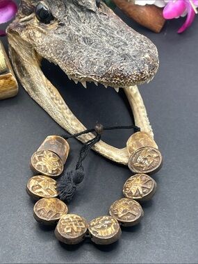 Carved yak bone Buddhist bracelet vintage